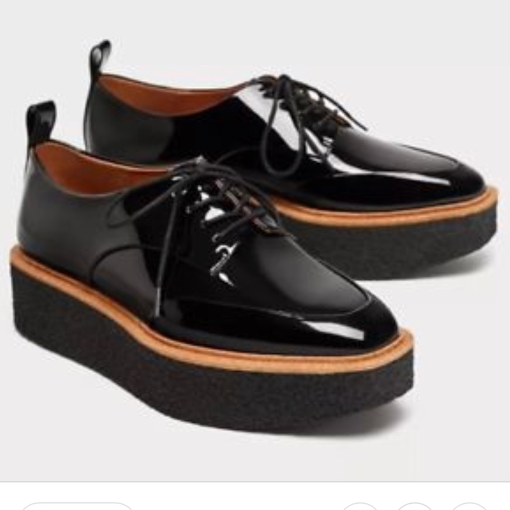 ZARA Black Platform Patent Loafers Moccasins 6 36 - Picture 2 of 4